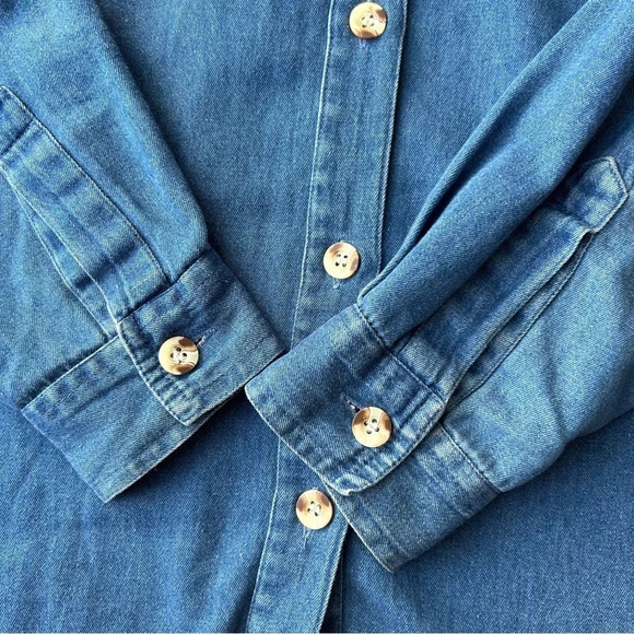 Vintage 90s Rhythm  Blue Removable Embroidery Collar Chambray Button Down Shirt - Picture 13 of 16